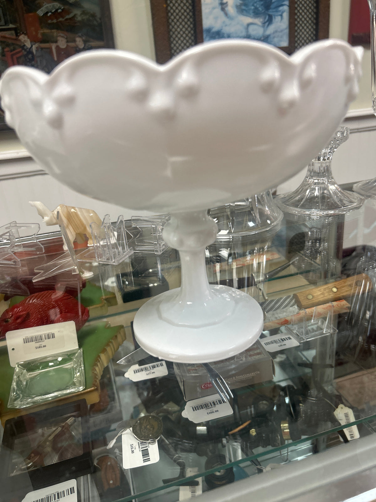 Vintage Indiana White Milk Glass Large Tear Drop Pedestal Bowl