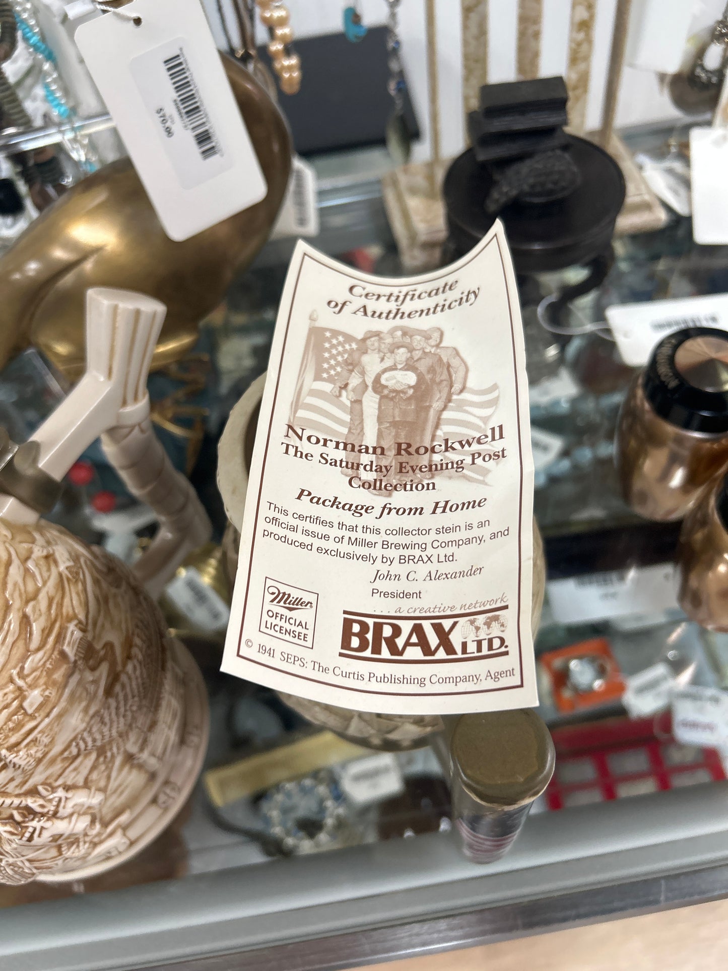 2002 Limited Edition Miller Brewing Company Norman Rockwell Holiday Collector's Stein titled "Package From Home".