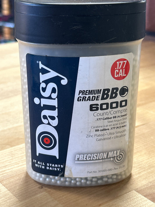 Daisy Precision Max Bb's 0.177 Caliber Bb Zinc Plated Steel, 6000ct (opened but nearly full)