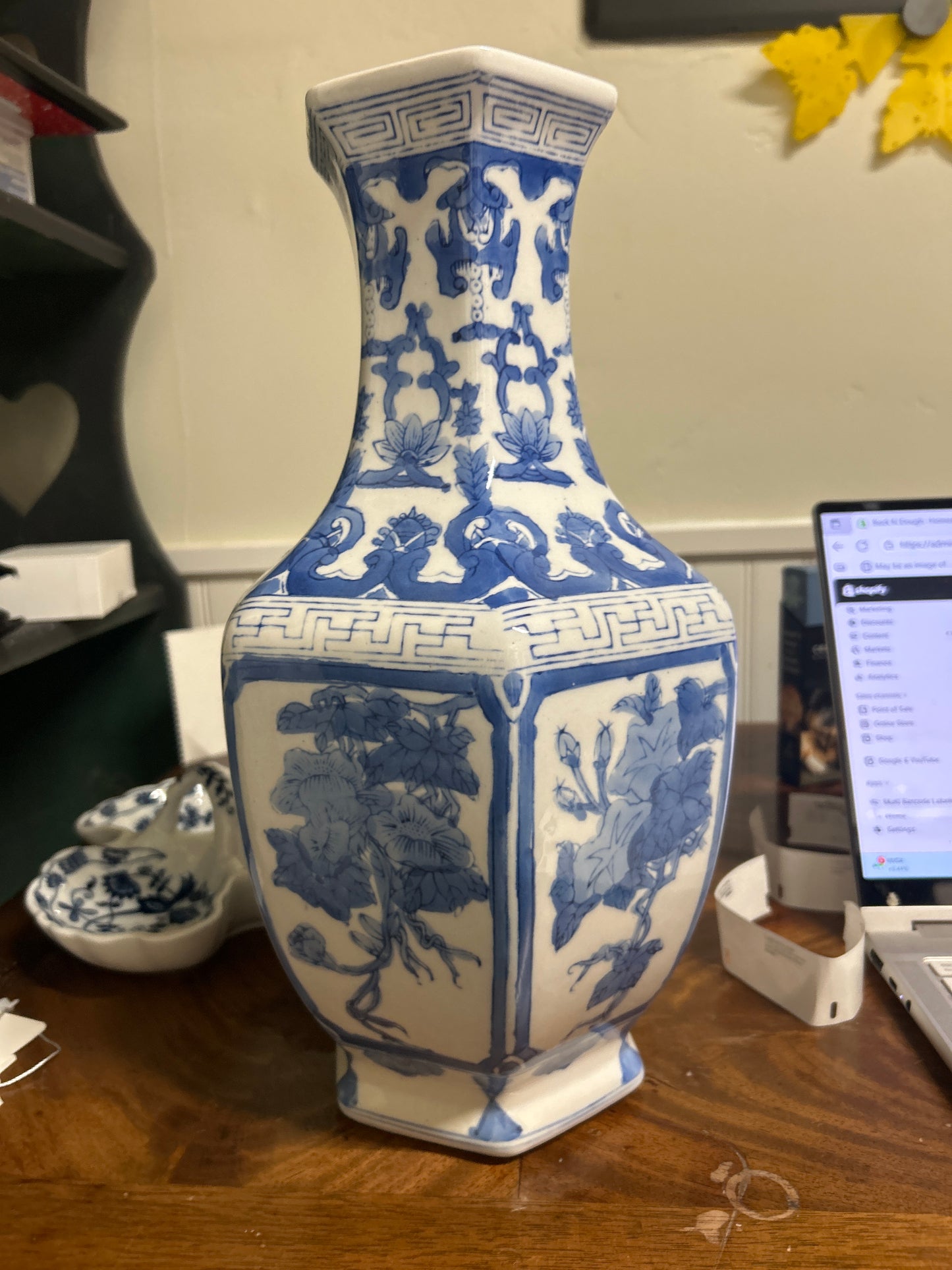 Blue and white Vase 14”