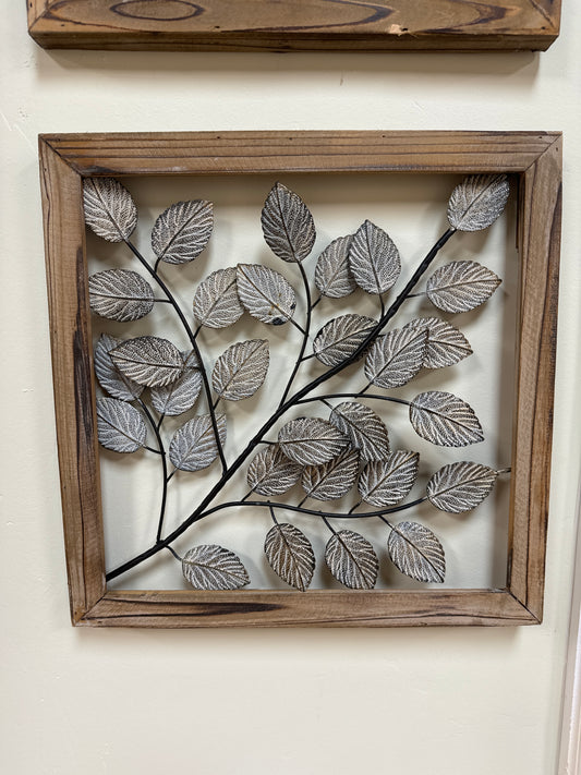 3 Piece Set Wood Frame Wire Leaves Wall Art Set 15” x 15”