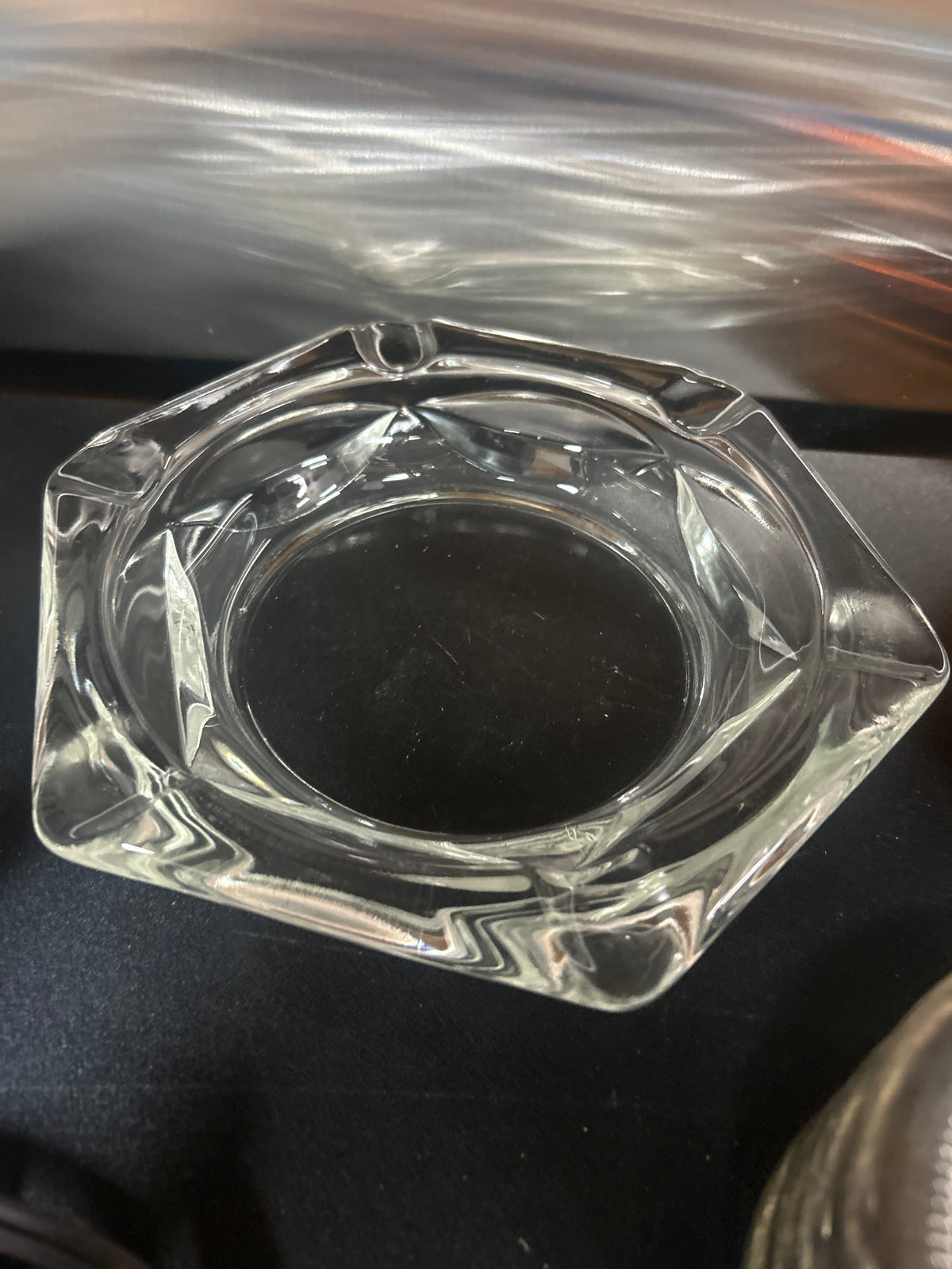 Vintage, heavy clear glass ashtray, dating from the 1970s