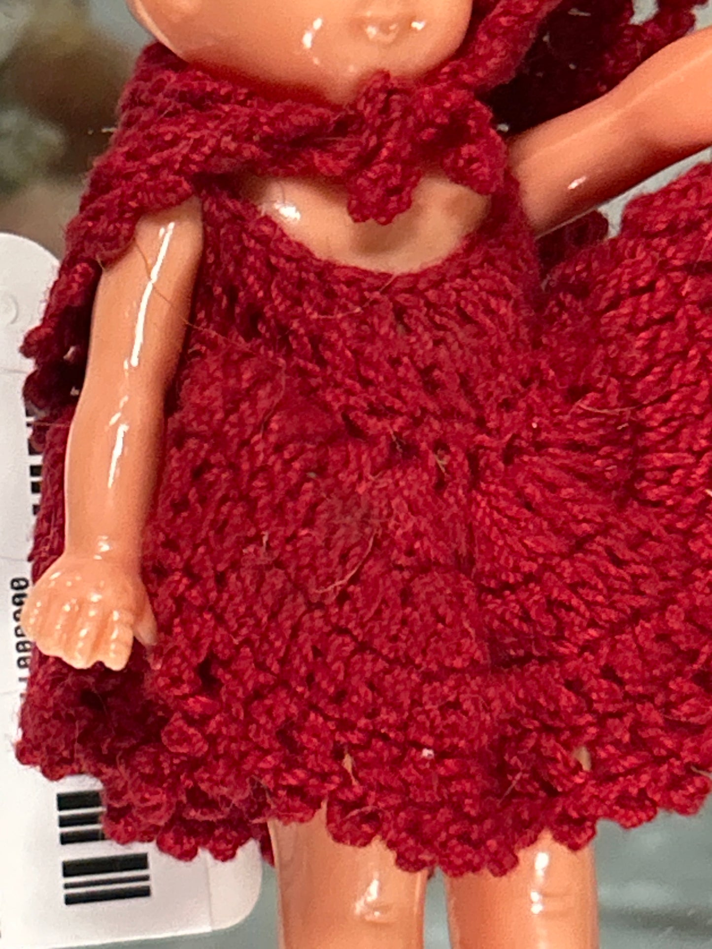 Small Vintage Doll 4” w/ knitted lace dress