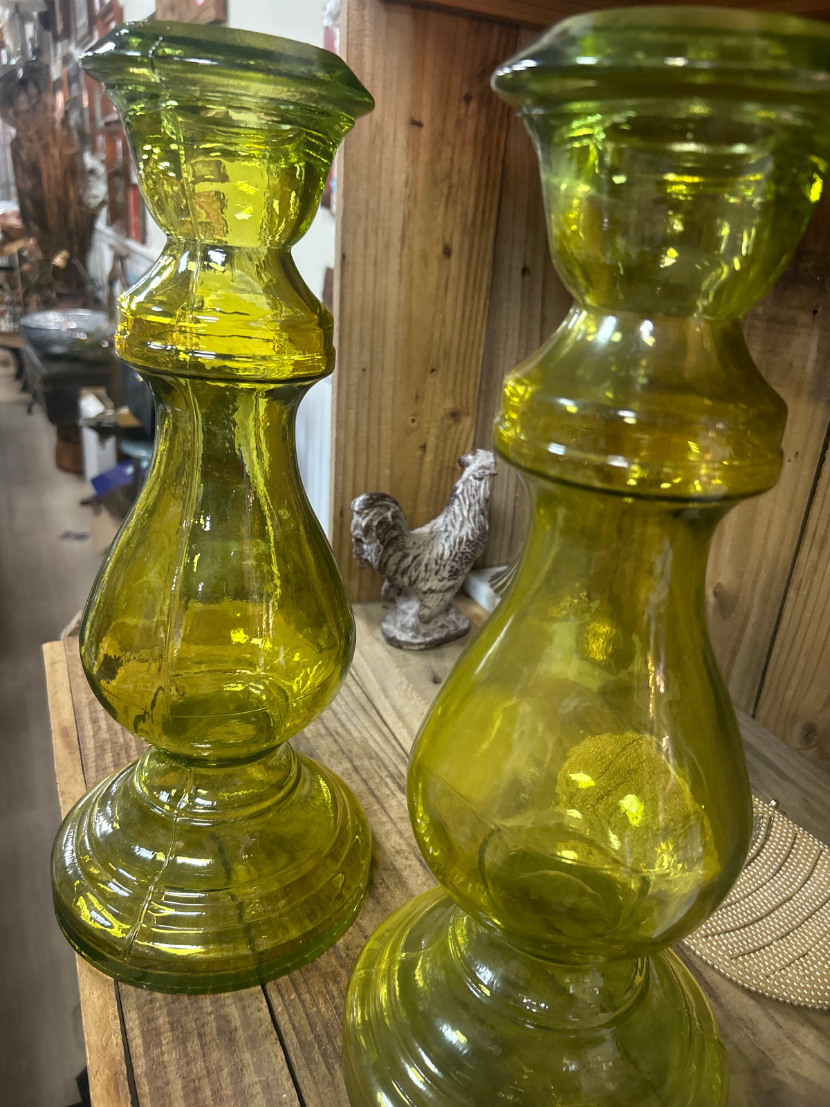 Vintage green glass candle holders