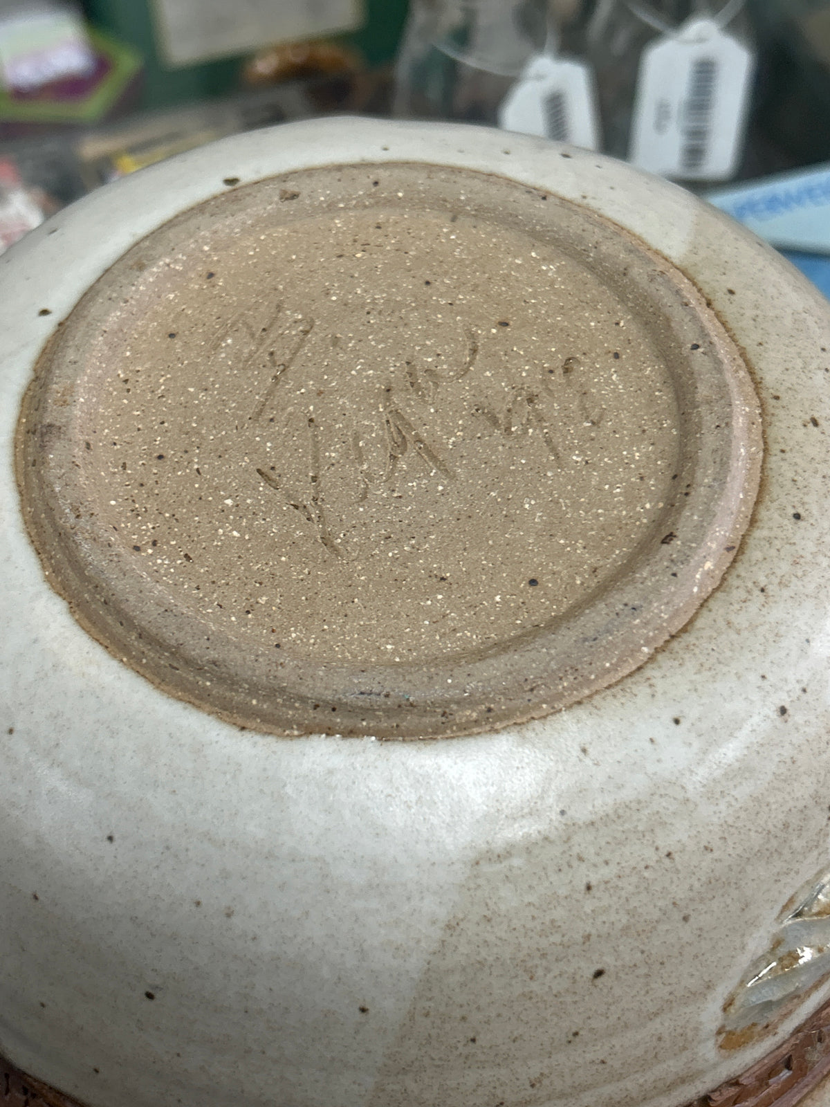 Studio stoneware bowl with a speckled off-white 98’ Philippians 4:13 pressed lettering