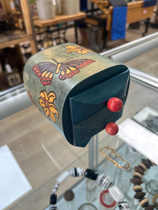 World of Boxes Marked w/Butterfly Motif. Trick Drawer’s. Marked on bottom.