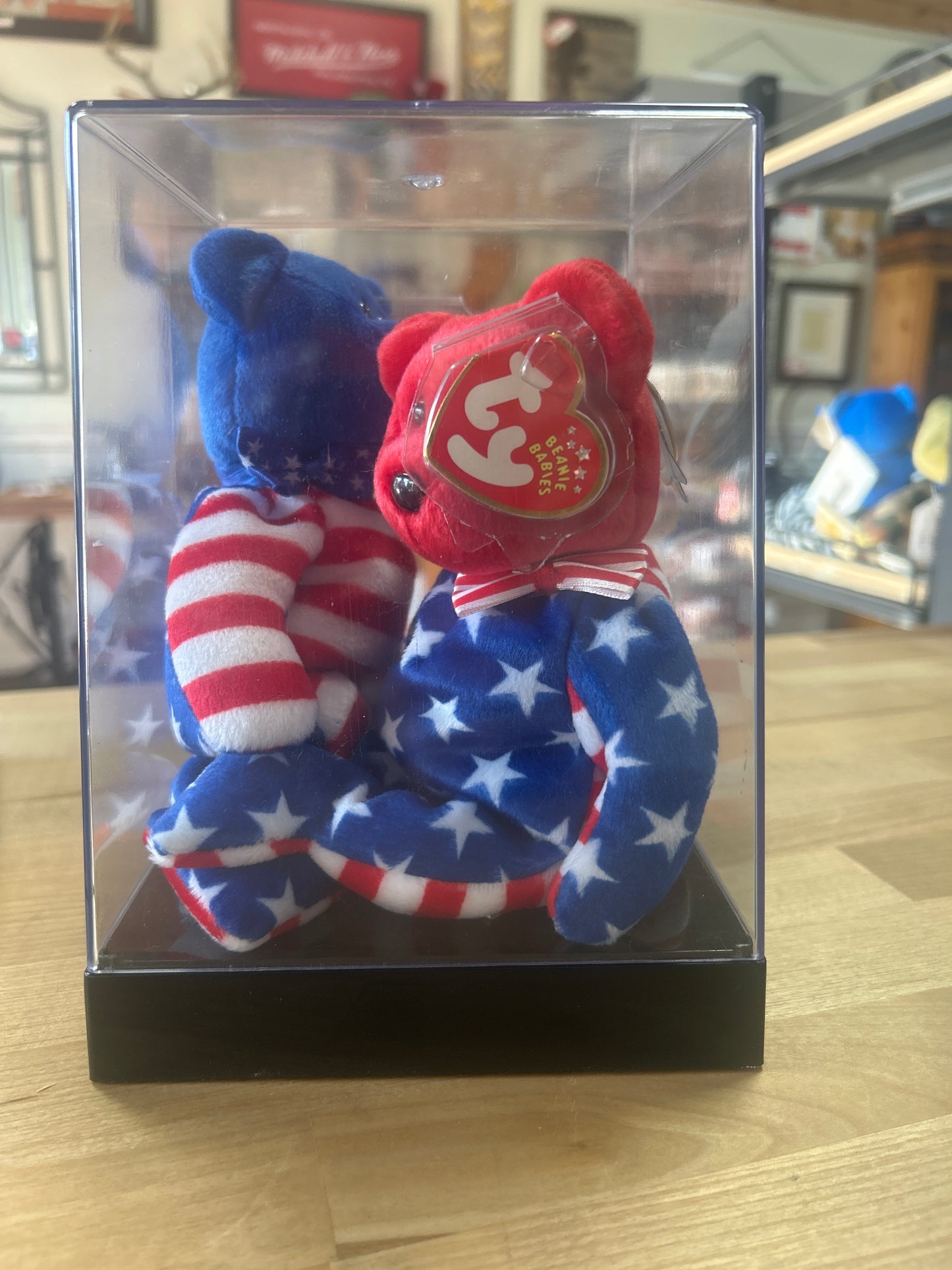 TY Orig 4th July Beanie Babies 3 LIBERTY Bears Red-White-Blue Faces 2001 NWMT In Display
