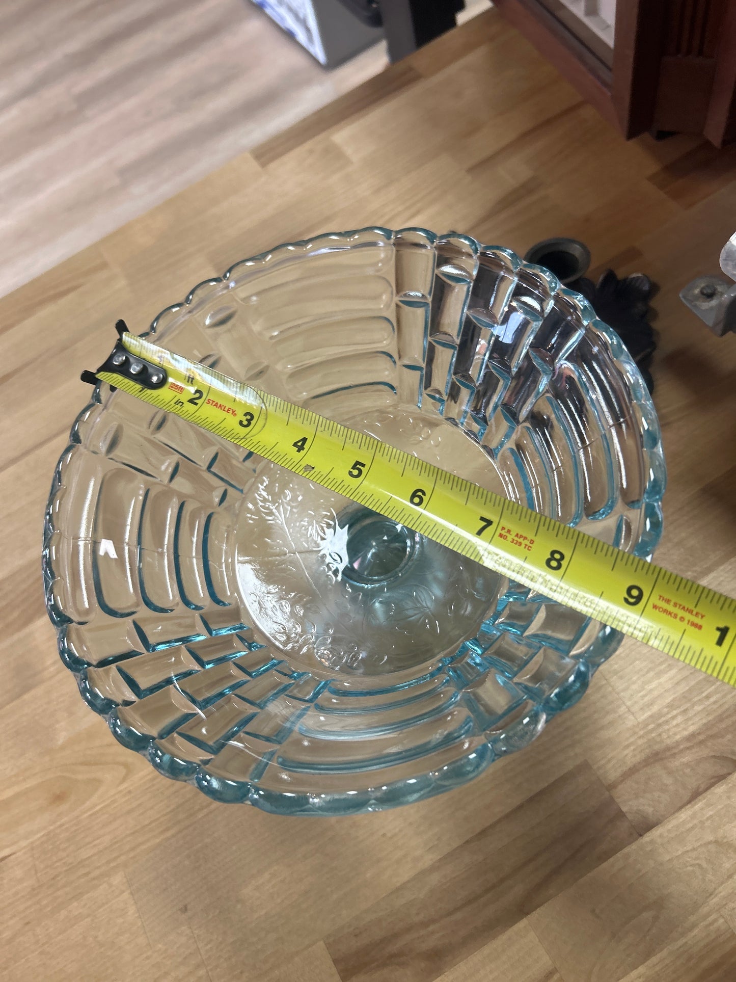 JEANETTE GLASS CO. ICE BLUE LOUISA BASKET WEAVE COMPOTE