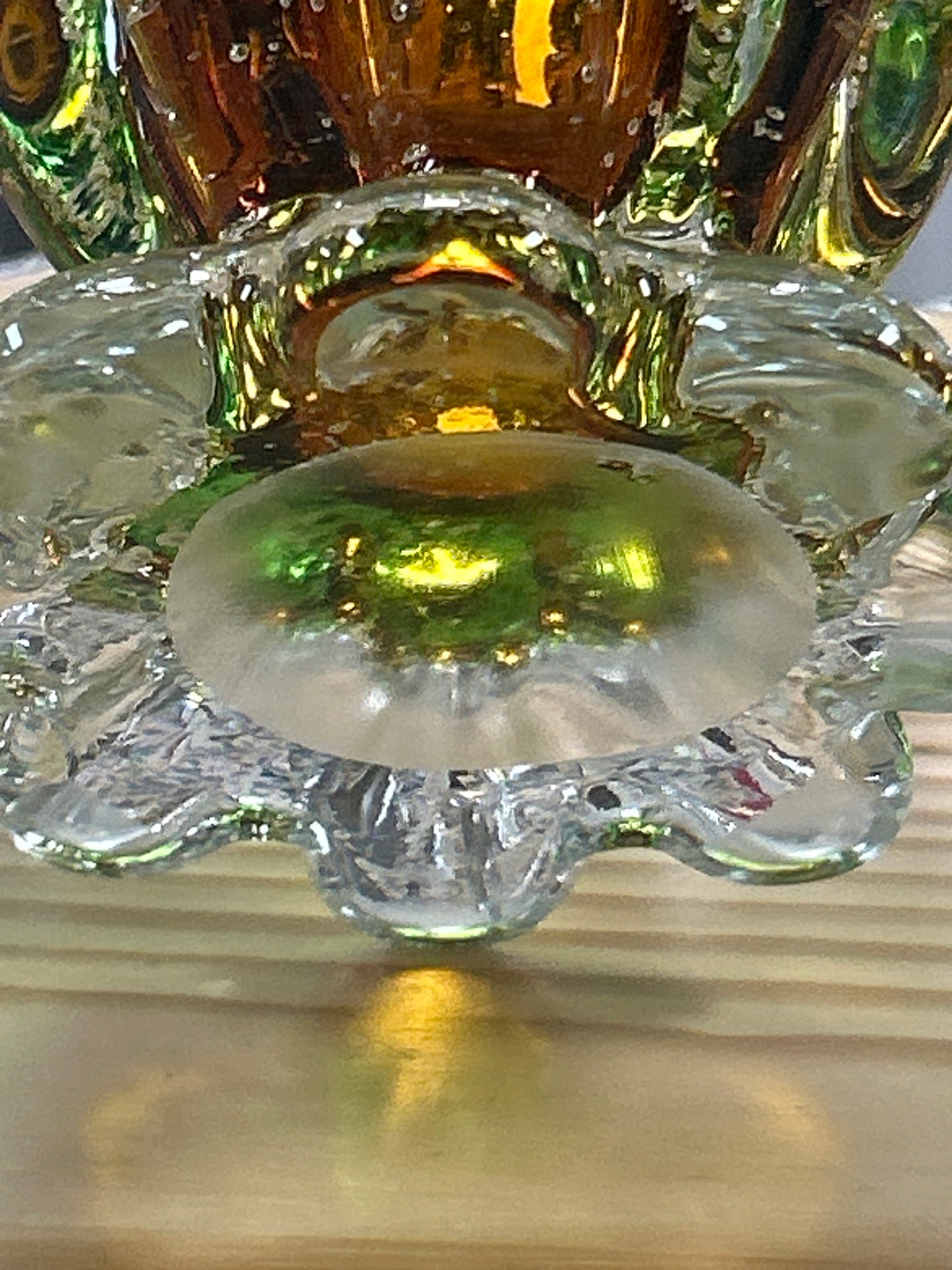 Vintage Hand Blown Vase Green and Orange 14” BEAUTIFUL!