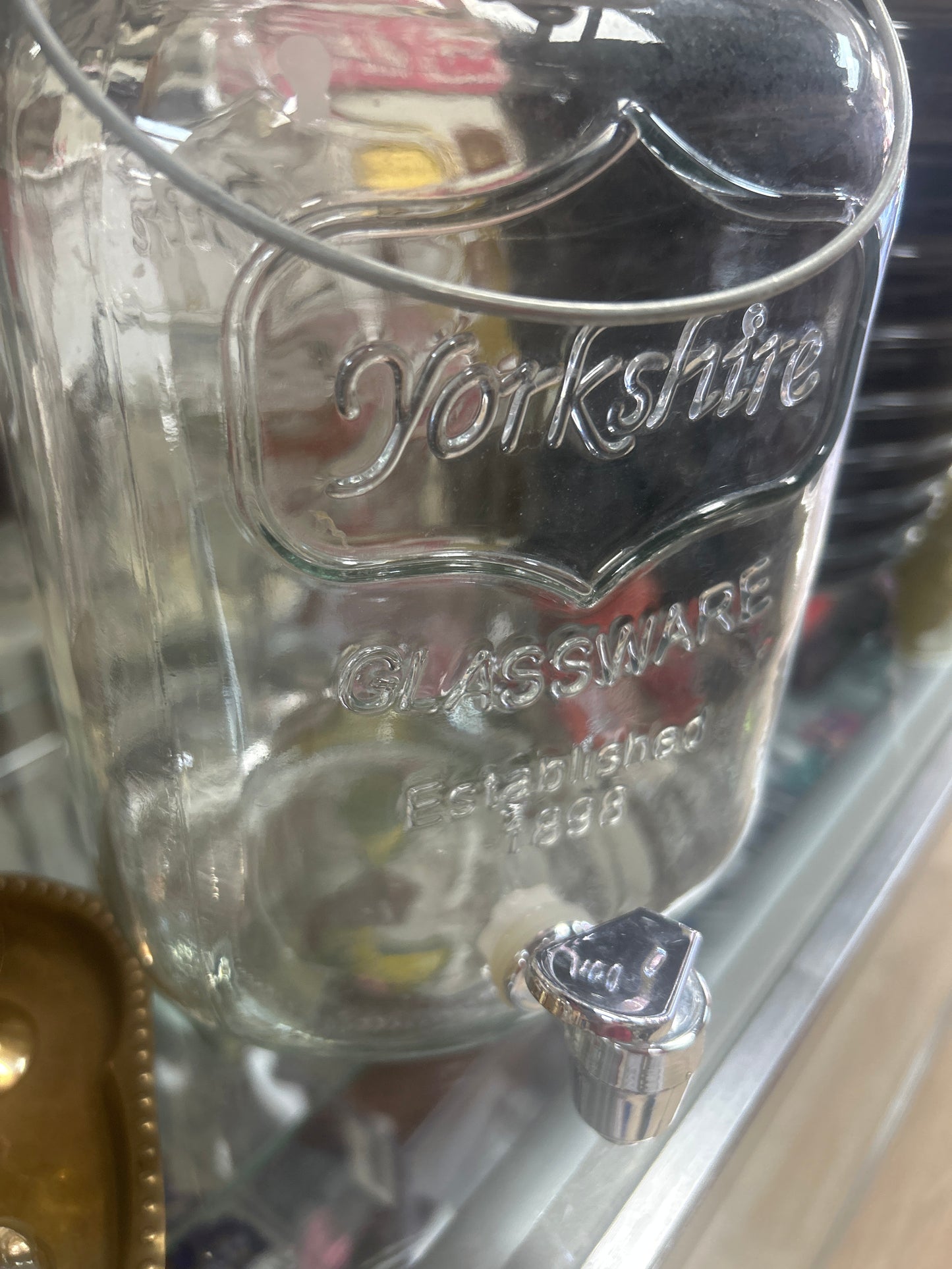 Yorkshire 1 Gallon Clear Glass Beverage Dispenser with Spigot & Clamp Lid