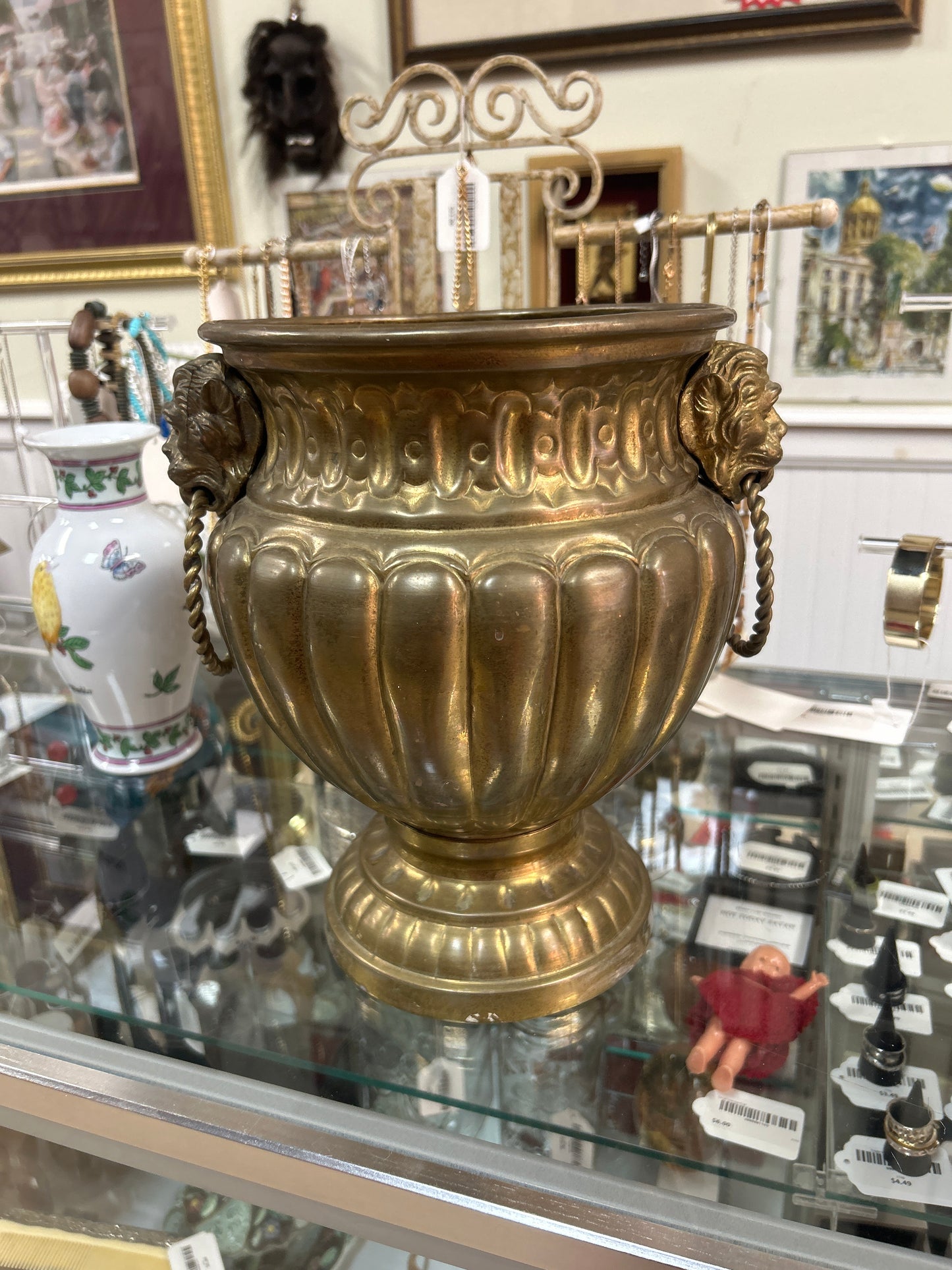 vintage solid brass gothic lion head champagne bucket/centerpiece/planter