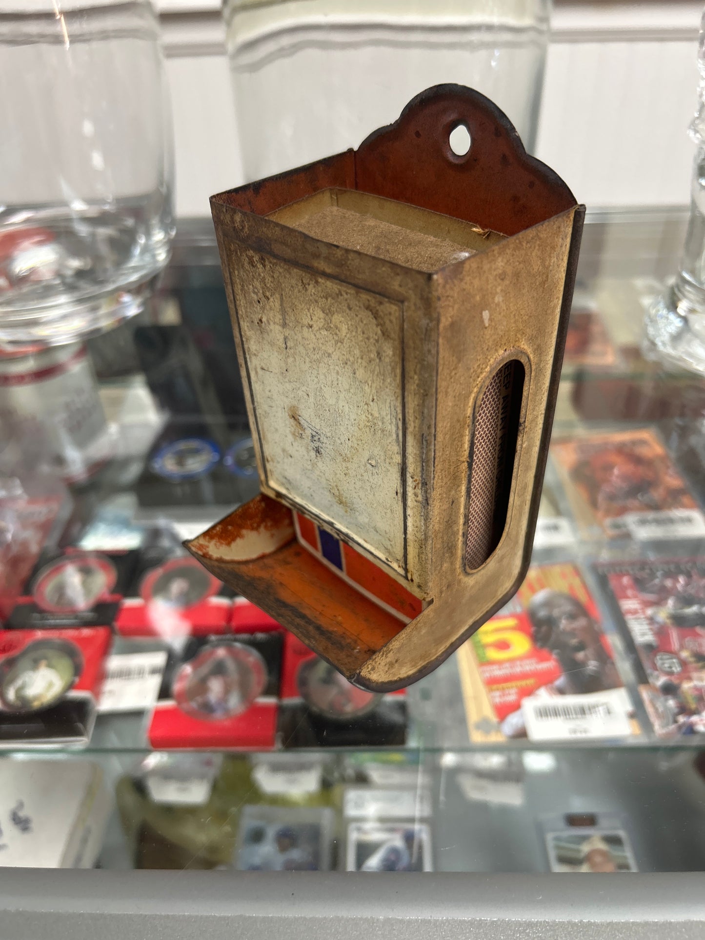 Vintage metal matchbox holder