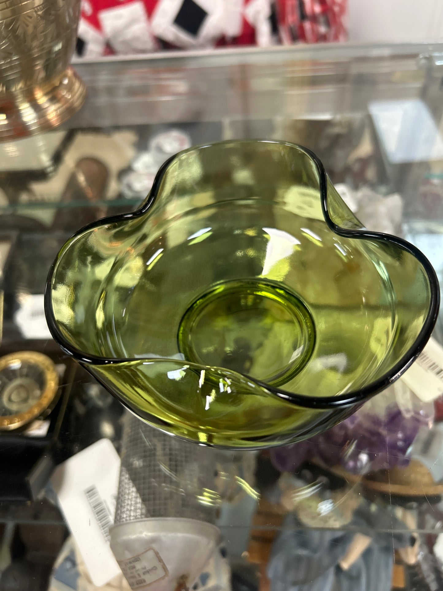 Vintage Anchor Hocking Glass Avocado Green Dip Bowl
