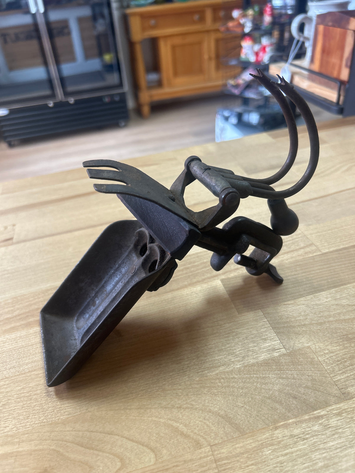 Antique Goodell Co Cast Iron Double Cherry Pitter Stoner Table Clamp Tool