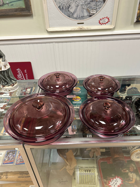 Vintage Corning Ware Vision Cranberry Set of 4