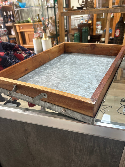 Wood and metal tray 15 1/2 x 22 1/4
