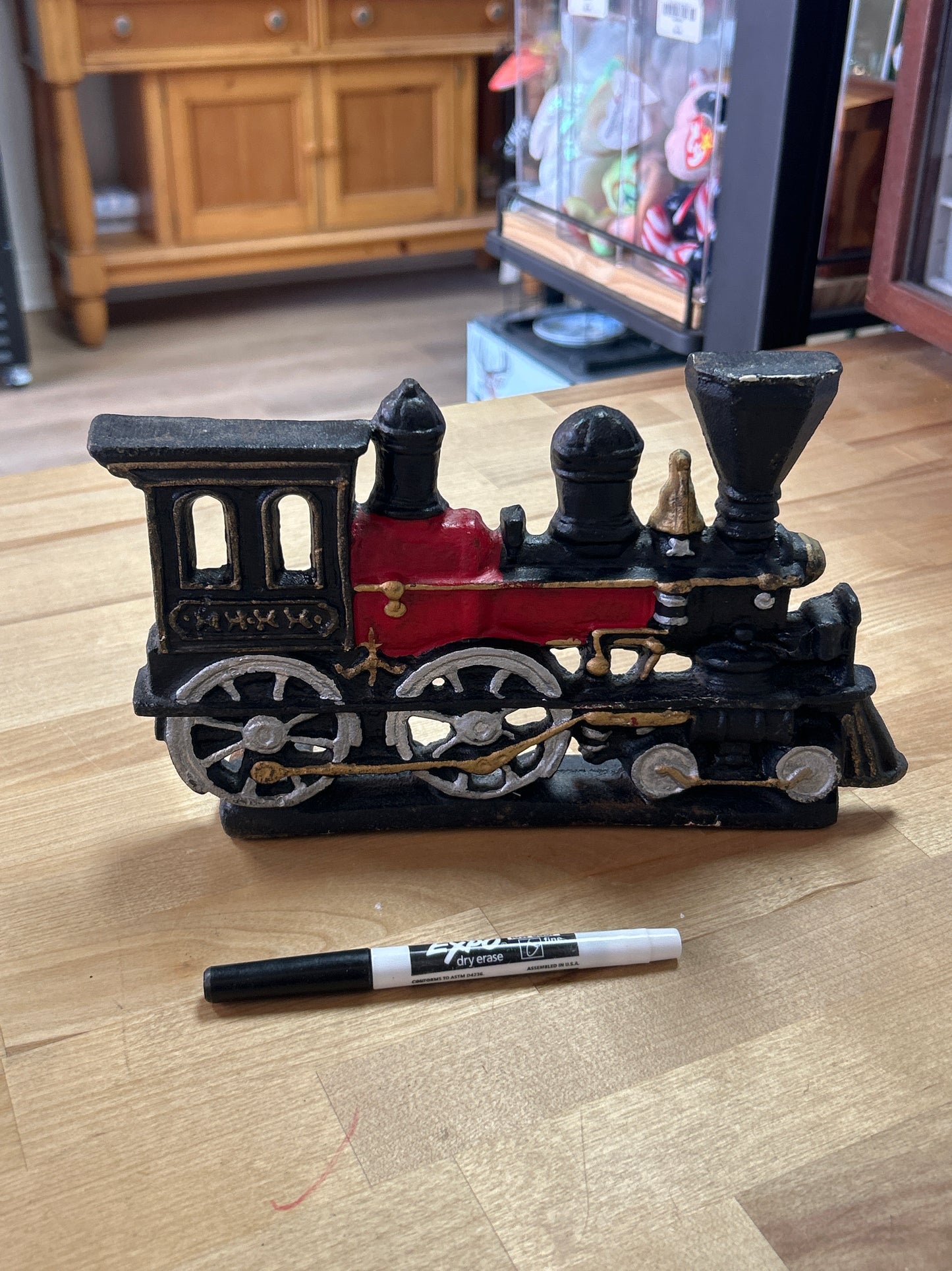 VINTAGE CAST IRON TRAIN DOOR STOP OR SHELF SITTER
