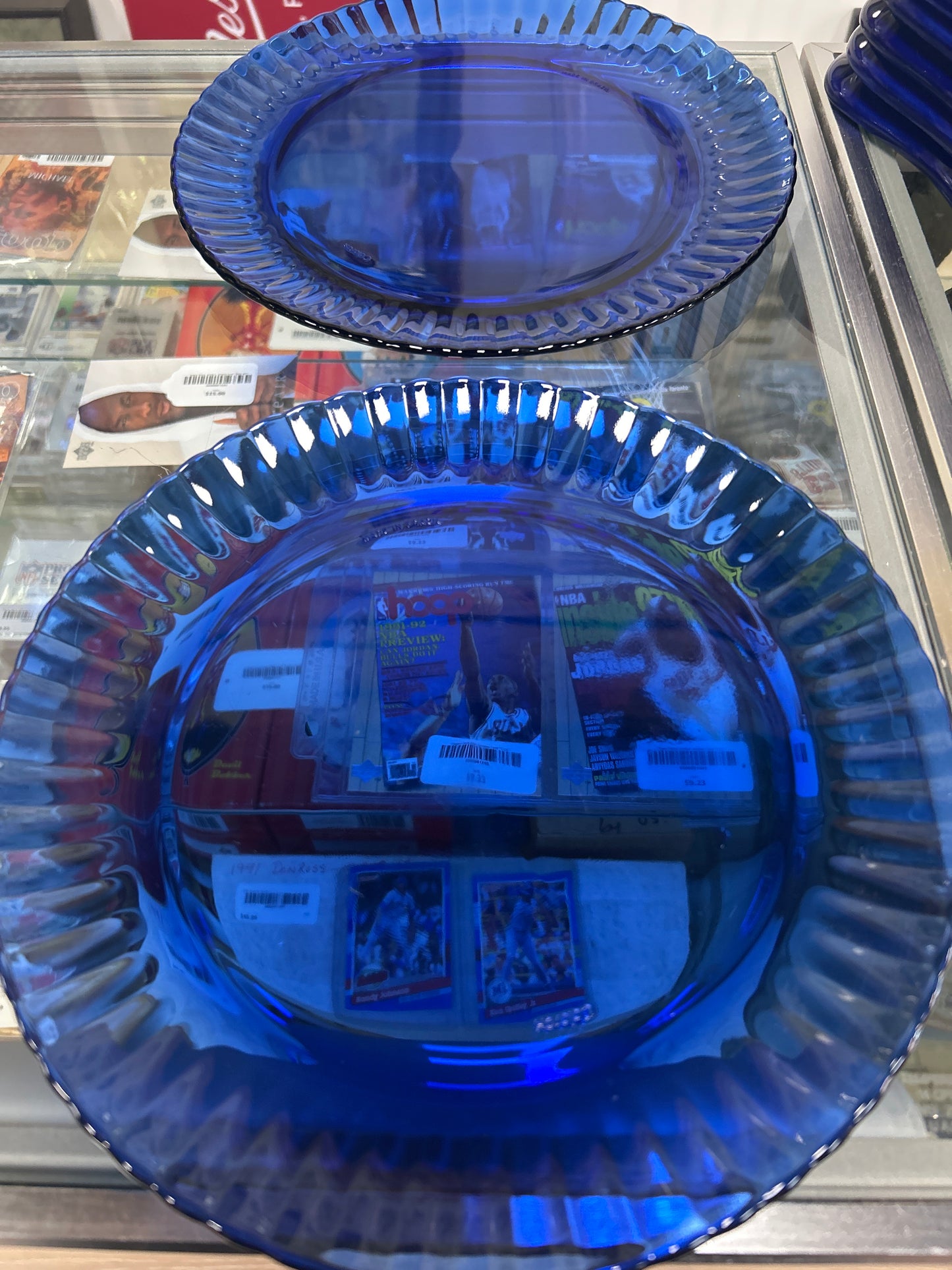Colorex Cobalt Blue Dinner Glass Plates Fluted Edge Scalloped Brazil Lot of 2
