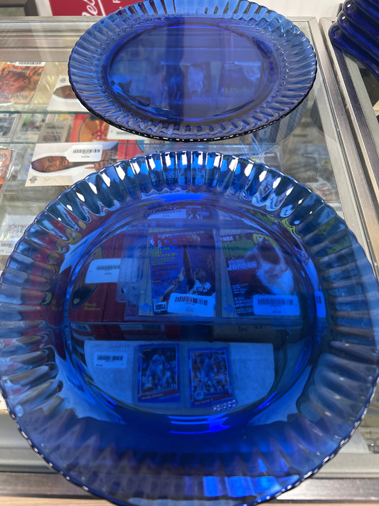 Colorex Cobalt Blue Dinner Glass Plates Fluted Edge Scalloped Brazil Lot of 2
