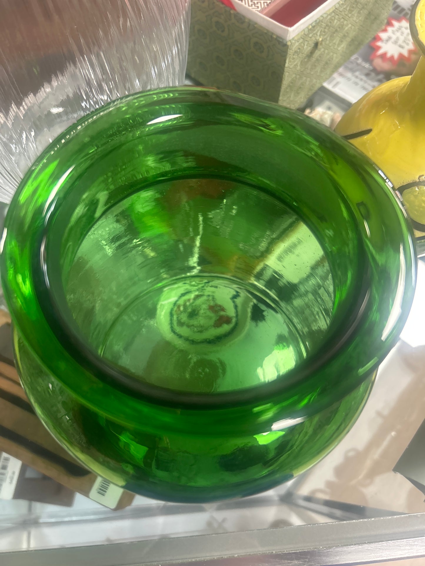 Vintage 8" Emerald Green Blown & Molded Glass Jar/Vase