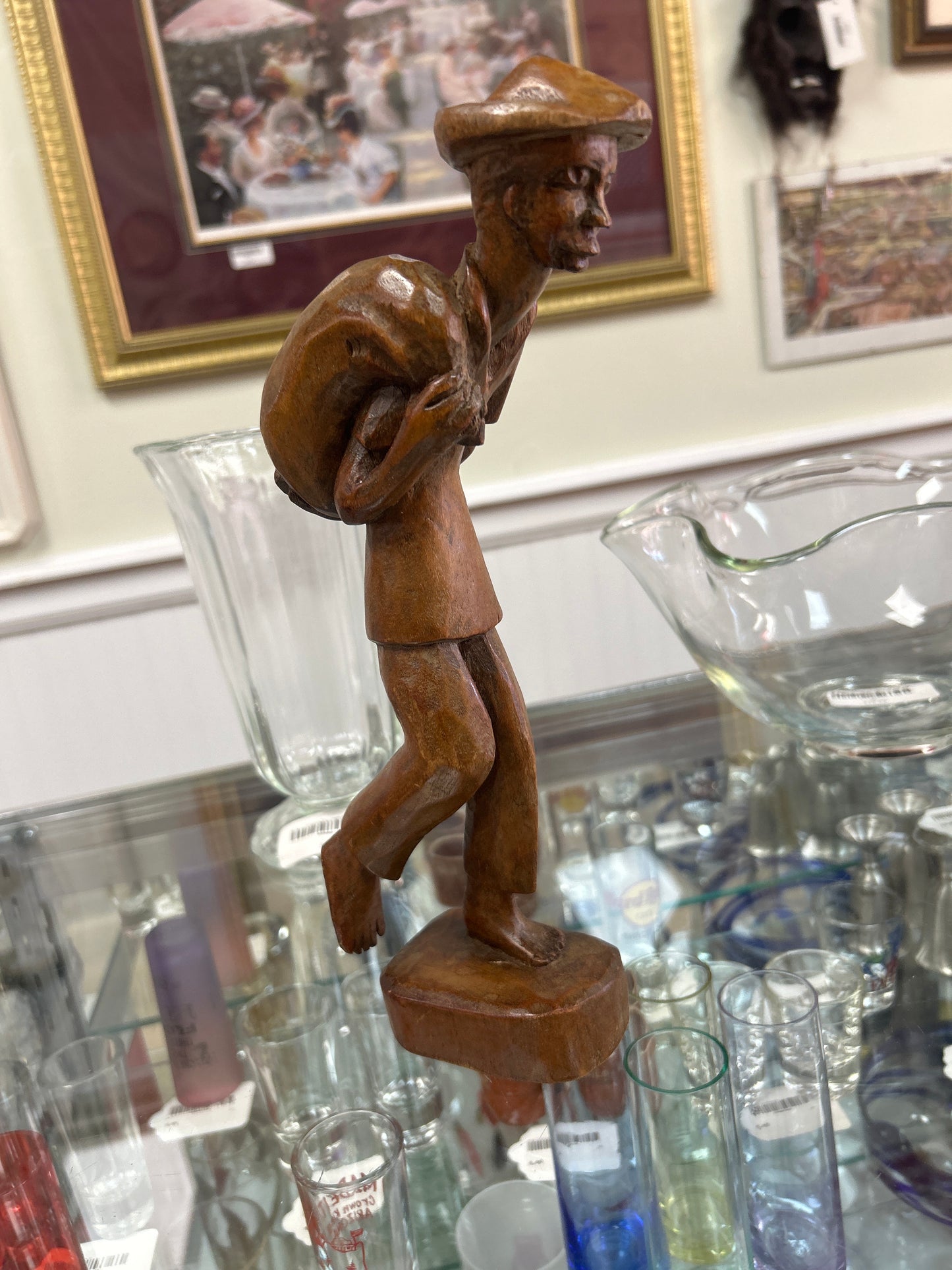 Vintage carved man walking 10 1/2”