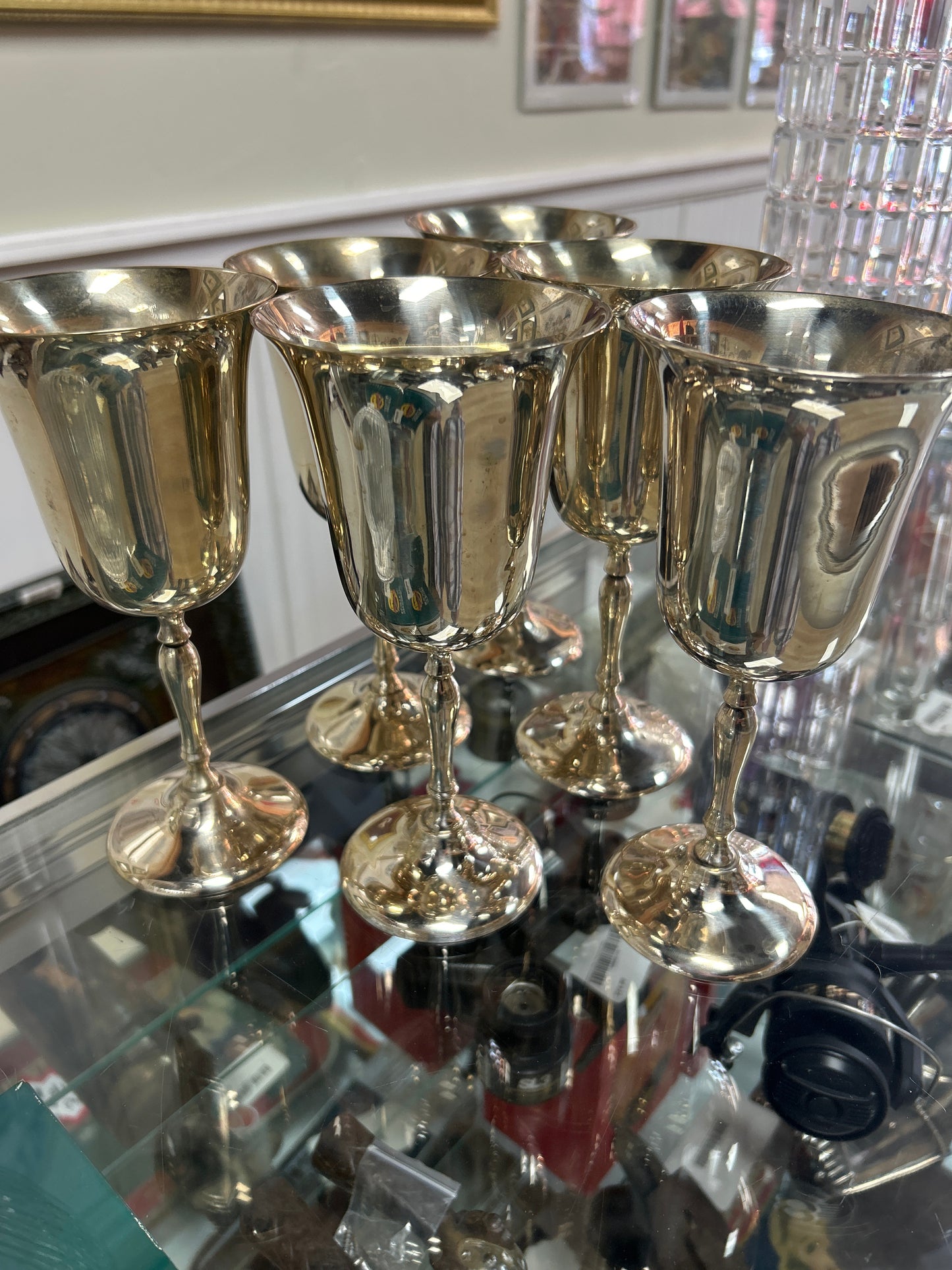 Vintage Signed Leonard EPNS Stemware Wine Glasses Goblets Set of 6