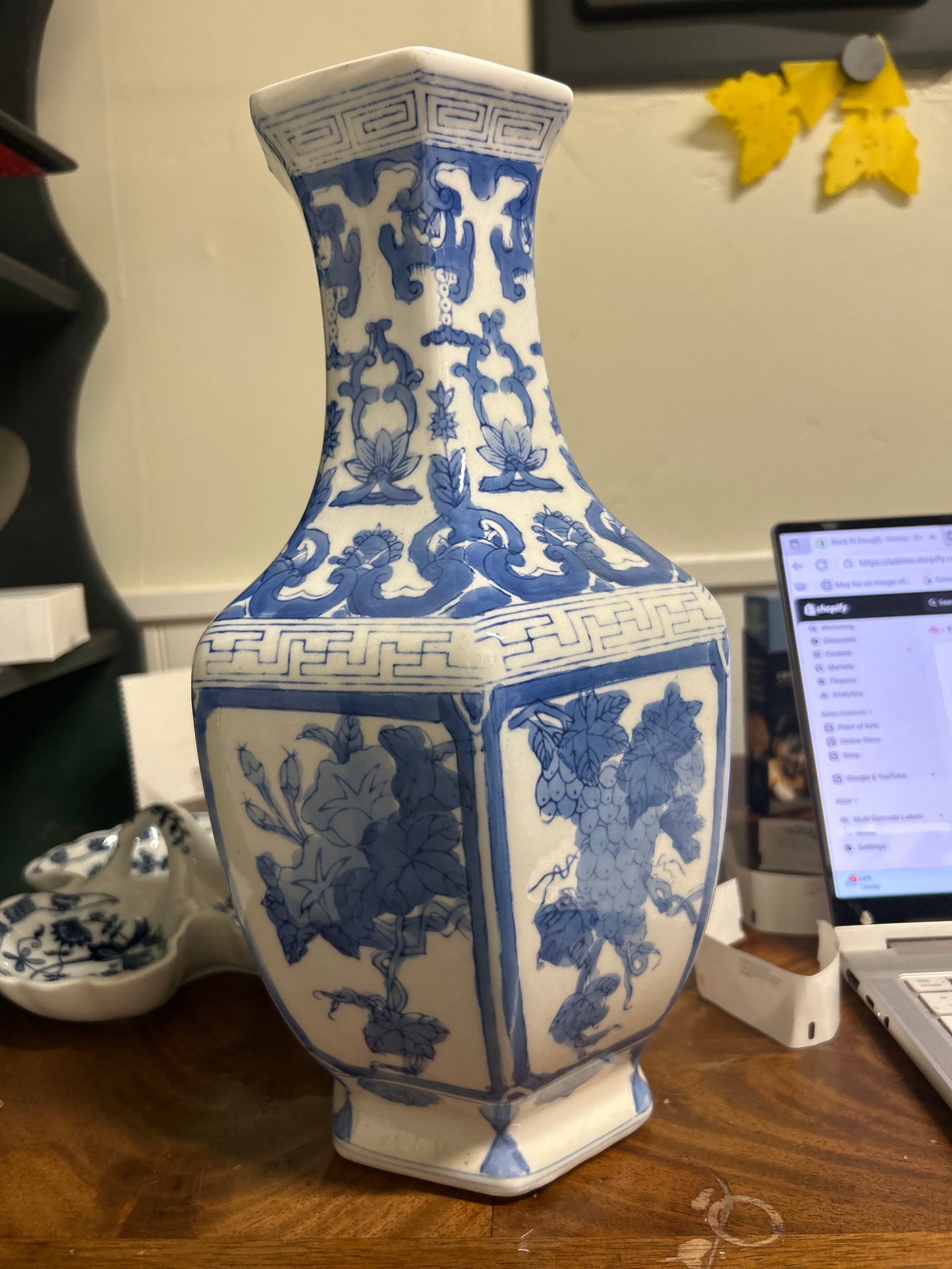 Blue and white Vase 14”