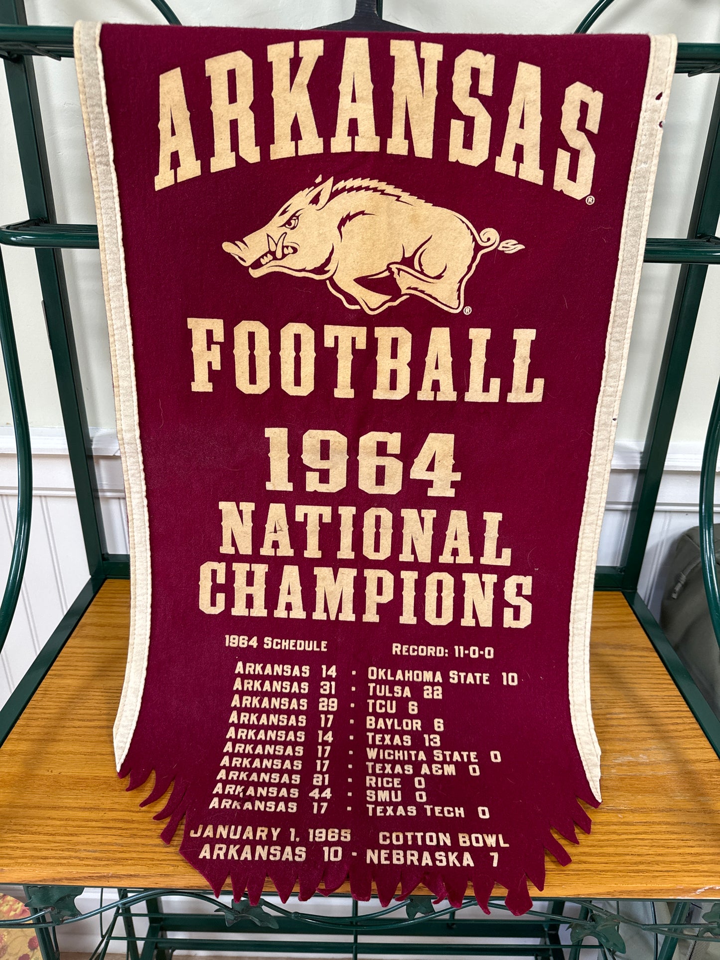 Ultra Rare Vintage 1964 Arkansas Razorback Football National Champions Banner Collegiate Pacific Made in USA
