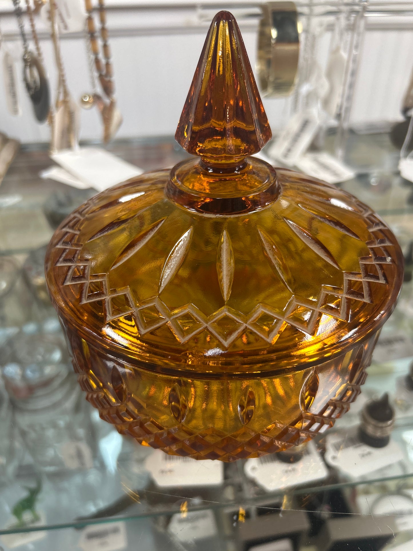 Vintage Amber Indiana Glass Lidded Trinket Jar