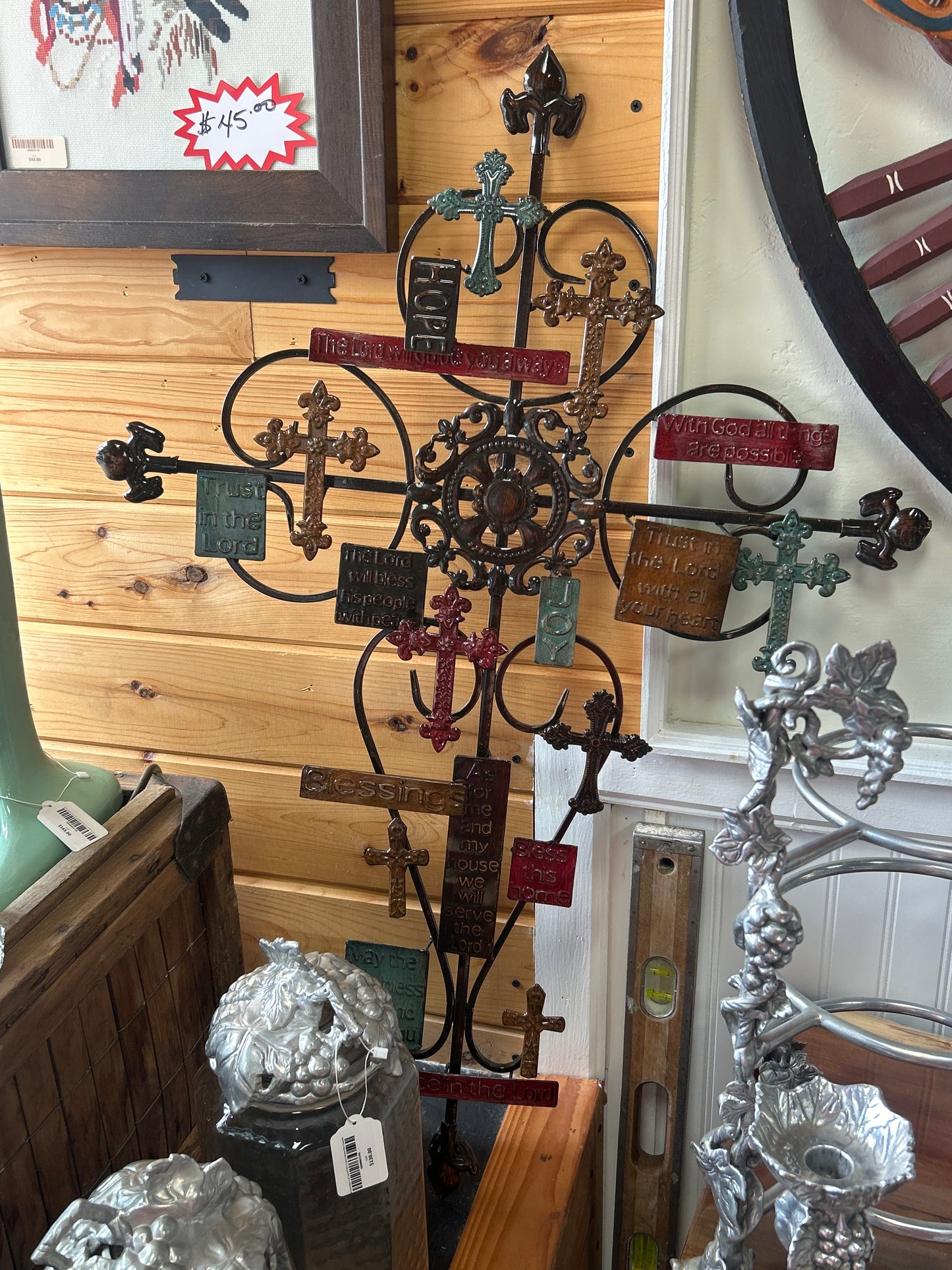 Sentiment Cross Plaque, a rustic multi-cross collage designed for wall hanging.