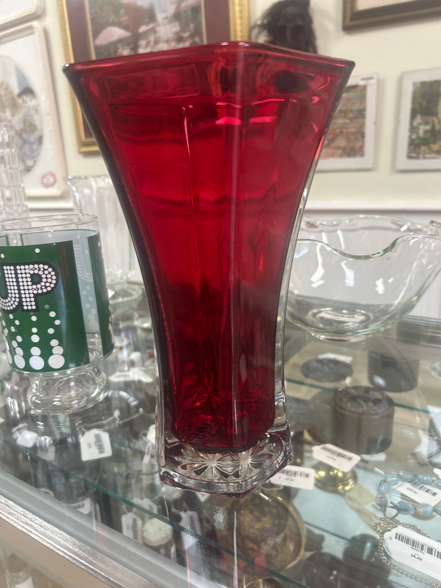 Vintage #4040 Hoosier Glass Ruby Red Art Vase 70’s