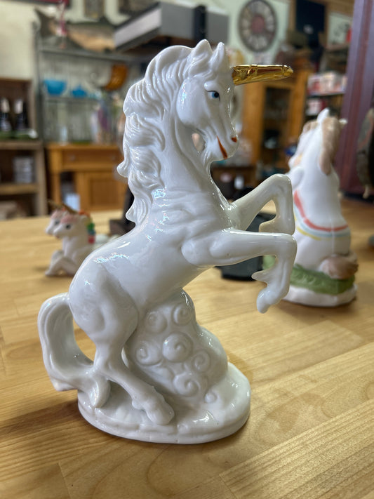 Vintage Deville Porcelain Unicorn Rearing Figure Unicorn W/Gold Horn 7”