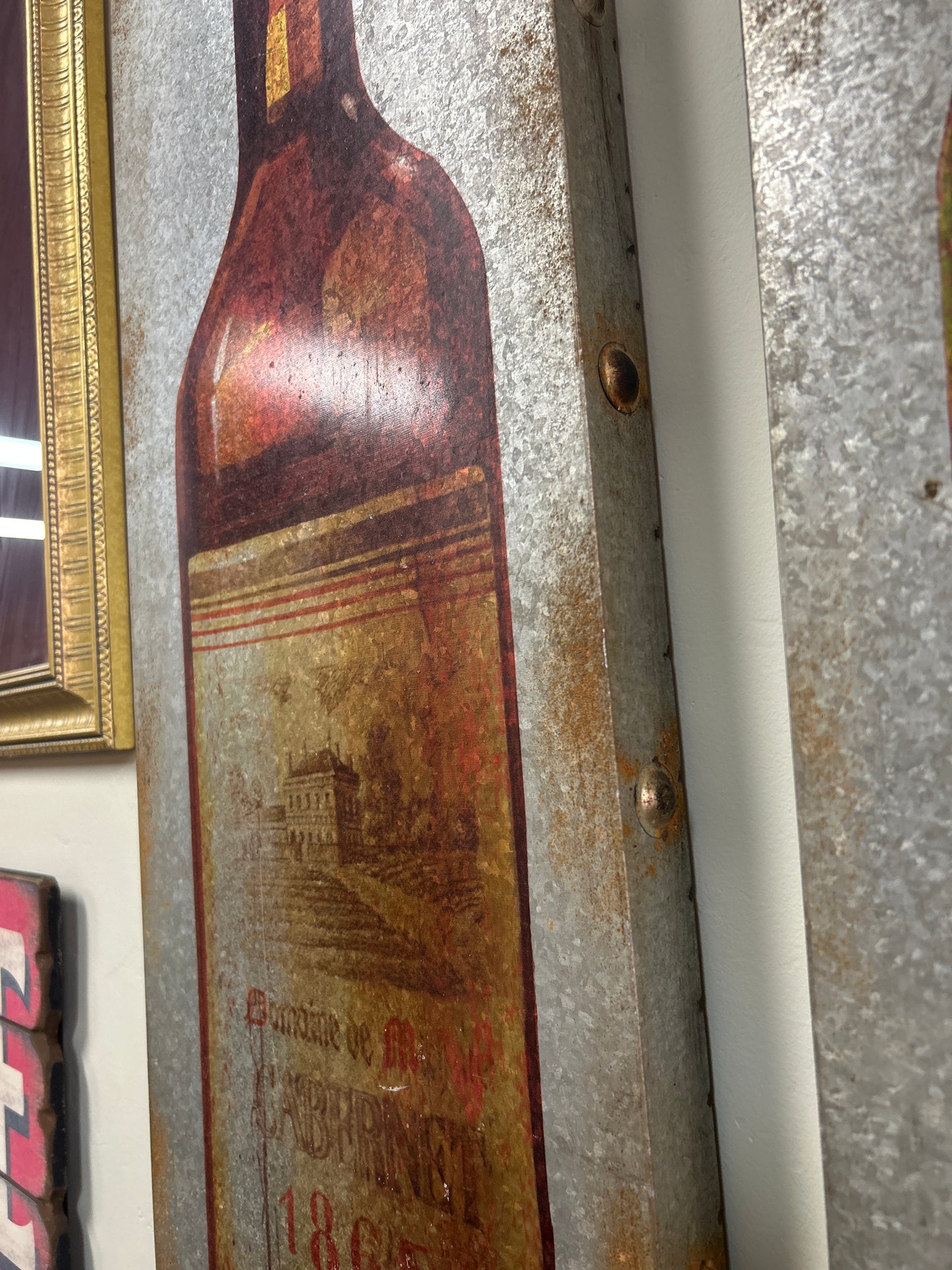 Metal Rustic Artwork 48” x 13” (1865 wine bottle motif)