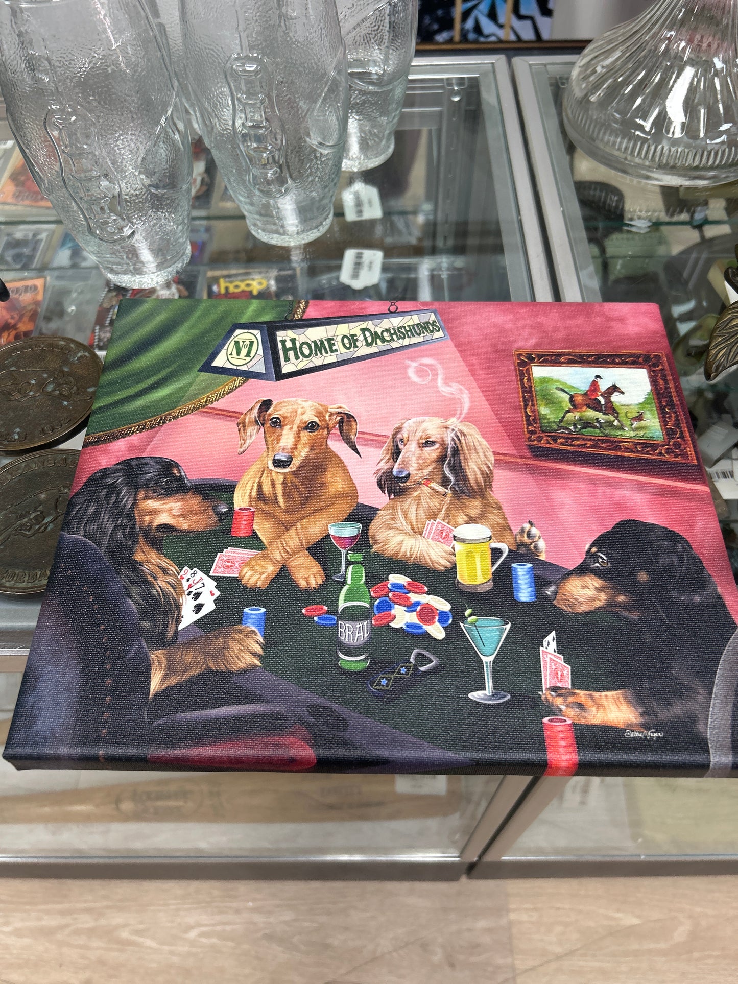 Dachshunds Playing Poker On Canvas 12” x 10”