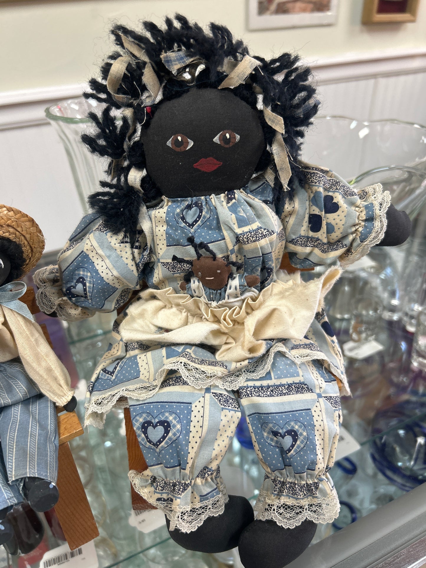 Vintage Set Old Americana Handmade Cloth Rag Doll Family Folk Art