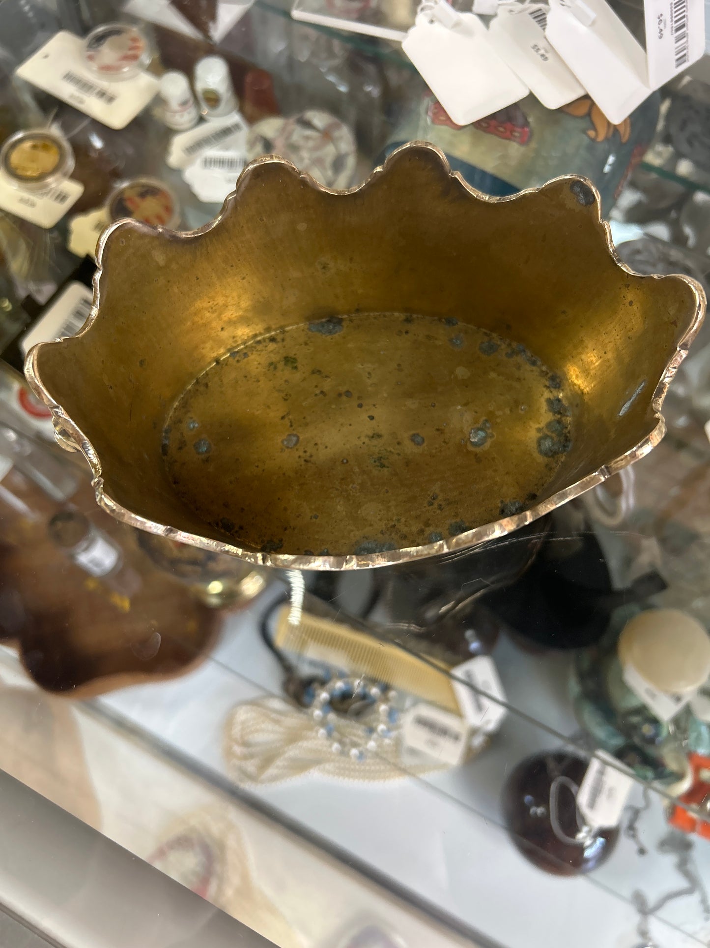 Vintage Solid Brass Planter Flower Pot Lion Head Ring Crown Shape