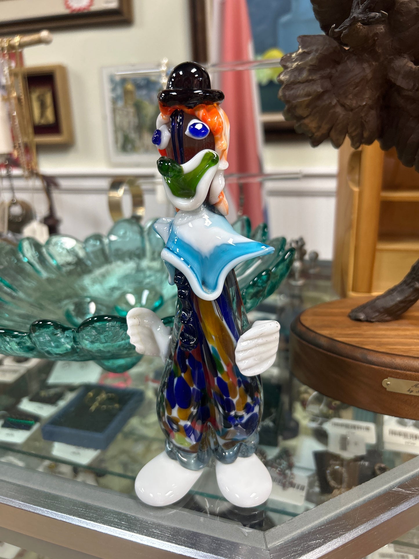 Handmade glass sculpture of clown 8 1/2”