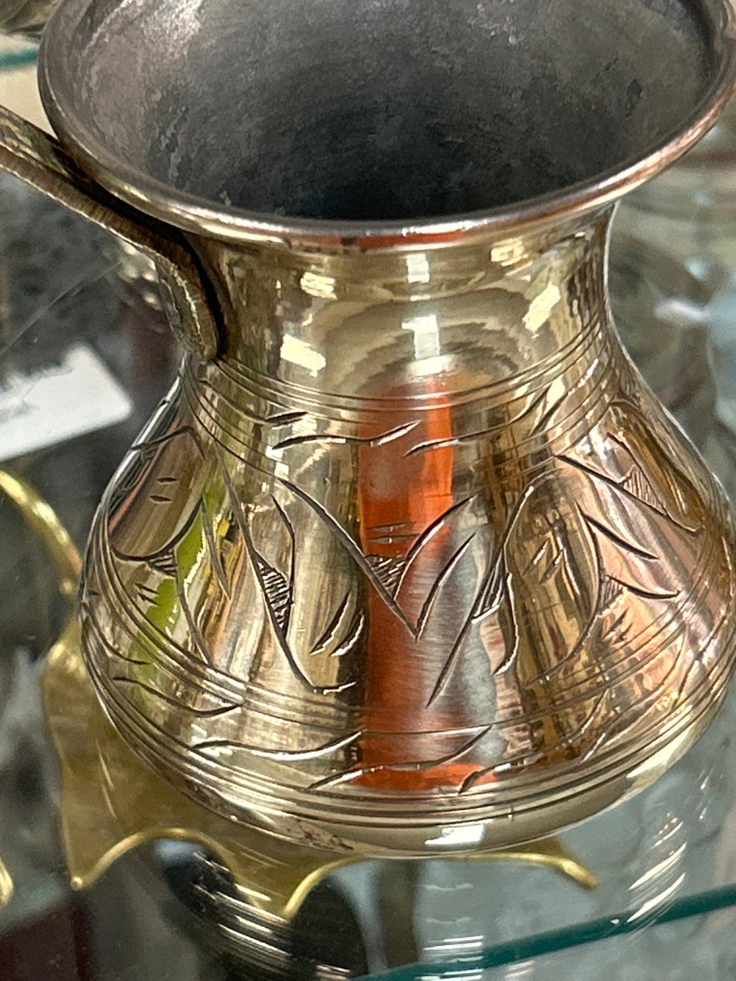 Vintage Traditional Turkish Copper Coffee Pot w/ Cast Brass Handle