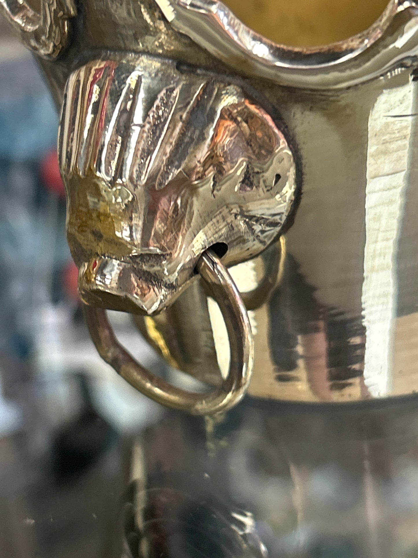 Vintage Solid Brass Planter Flower Pot Lion Head Ring Crown Shape