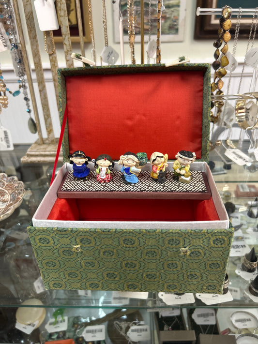 Vintage Cloth Box w/ Figurines