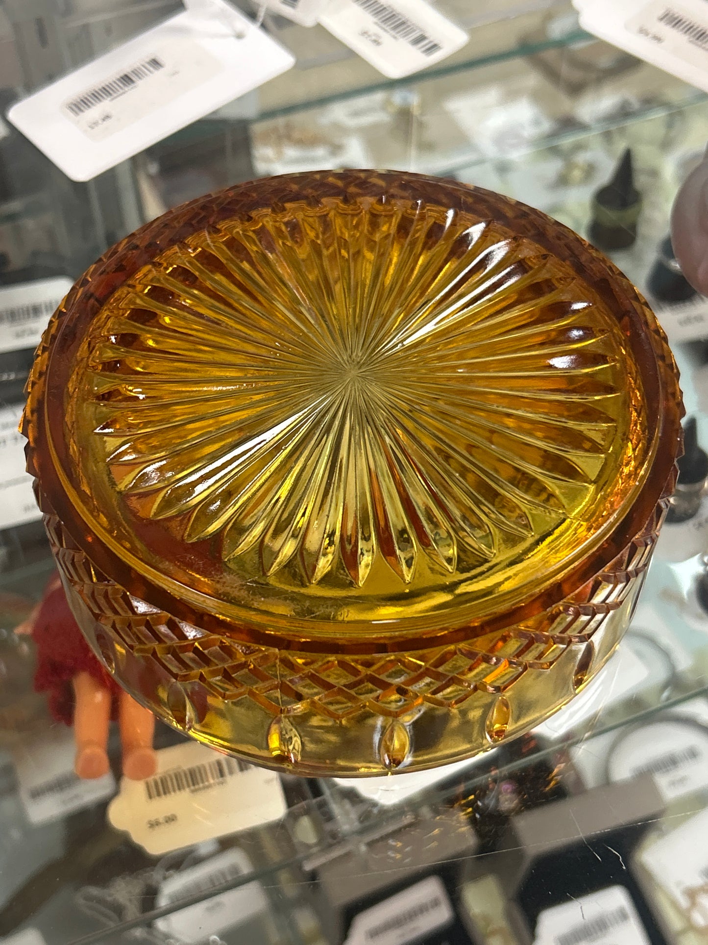 Vintage Amber Indiana Glass Lidded Trinket Jar
