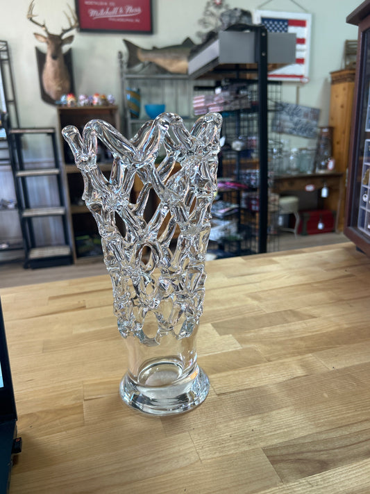 Vintage Lattice Web Design Art Vase 11.5” Very Nice