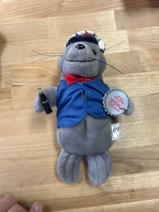 Vintage New 1998 Coca Cola Seal Plush In Delivery Outfit Coke Bottle Bean Bag