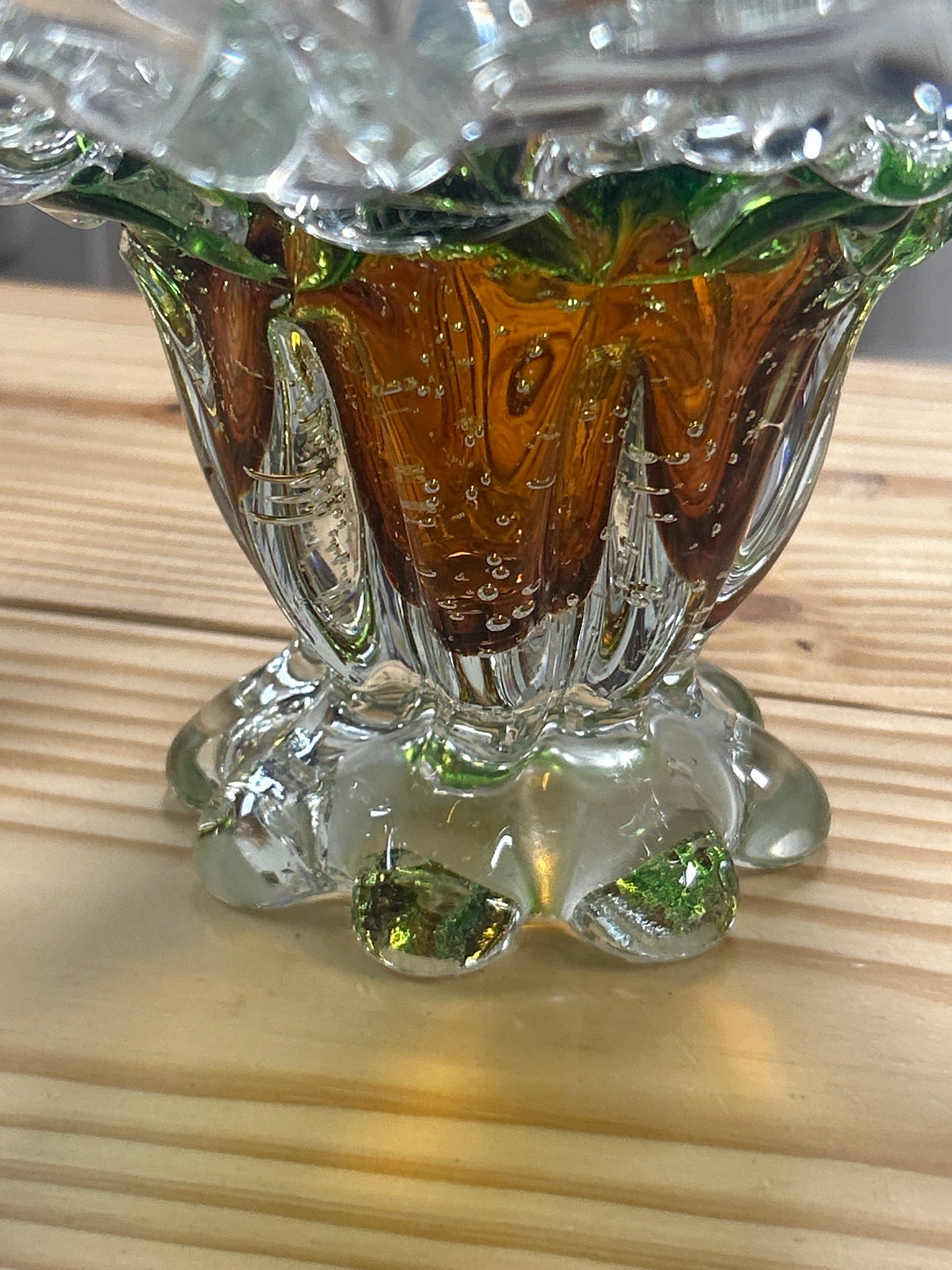 Vintage Hand Blown Vase Green and Orange 14” BEAUTIFUL!