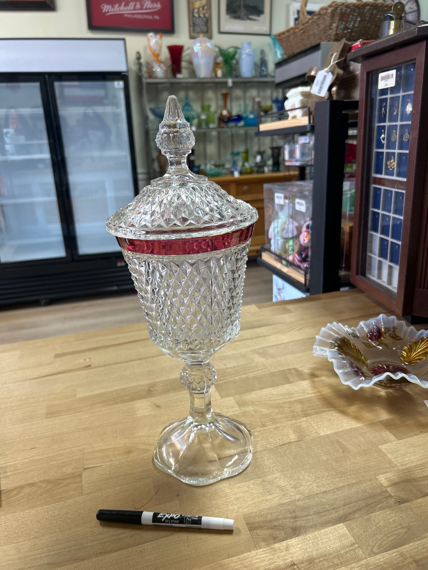 Indiana Glass Diamond Point Ruby Flash 15" Candy Dish with Lid