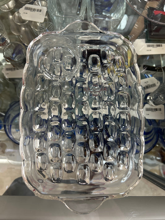 Vintage Set Of 7 Federal Yorktown Clear Cubed Glass Snack Plates