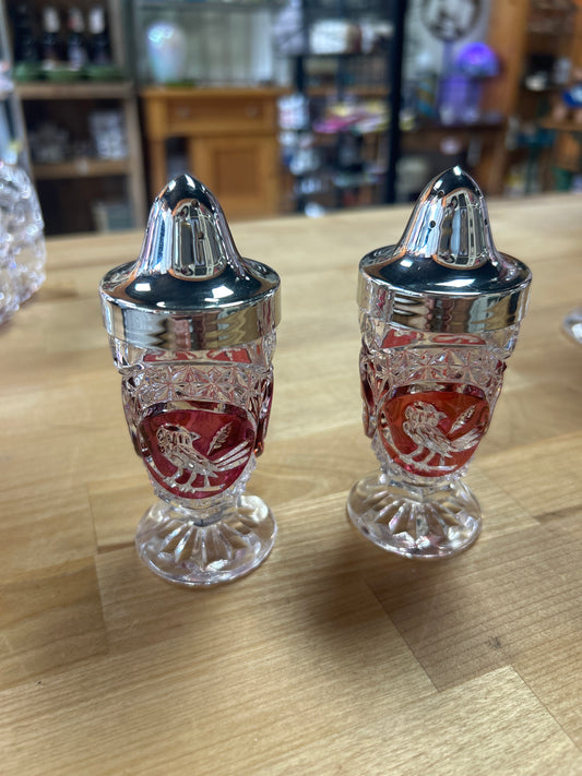 Vintage Hofbauer Ruby Byrdes Salt and Pepper Shakers | Lead Crystal | West Germany