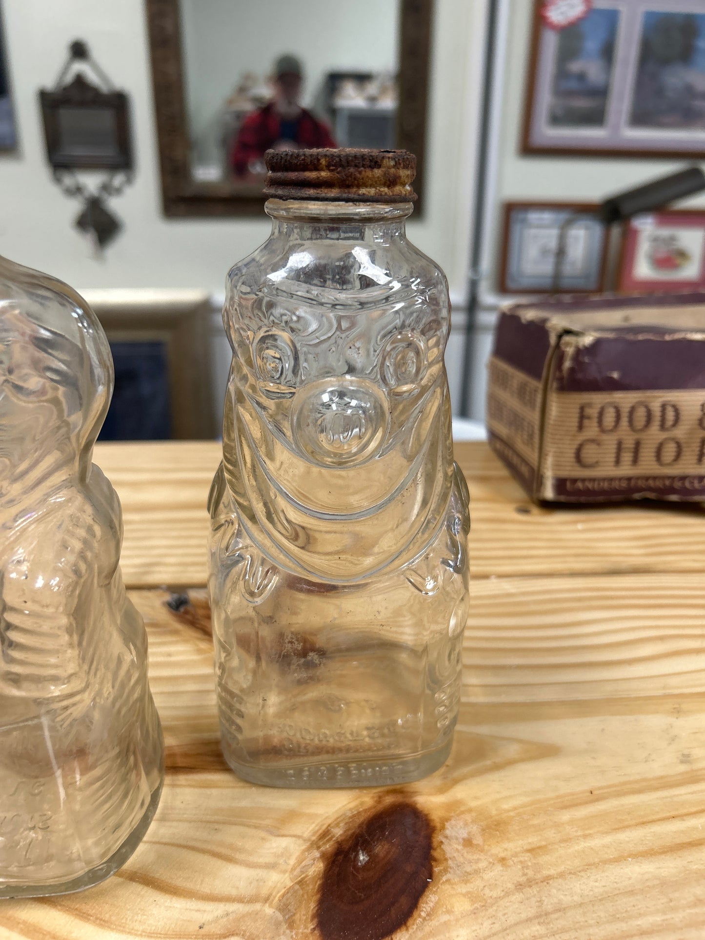 1940’s Grapette Cat, Elephant and Clown - Bank - Clear Glass Bottle (set 3)