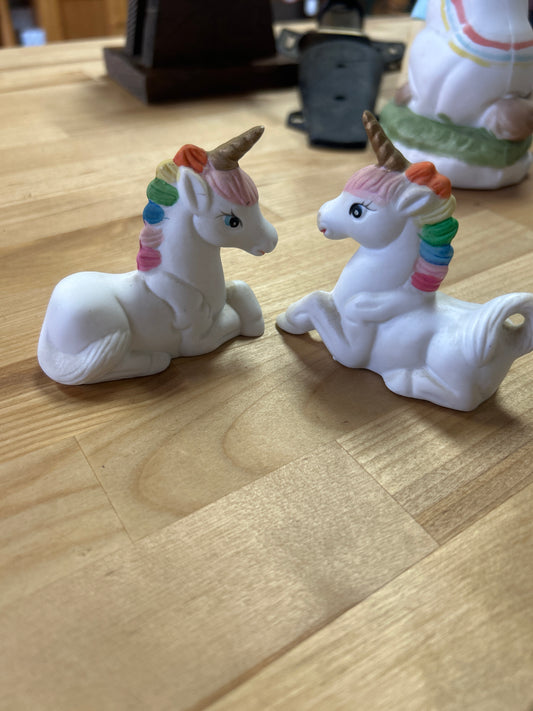 Vintage Porcelain Unicorn Figurines - Rainbow Mane Unicorn (pair)