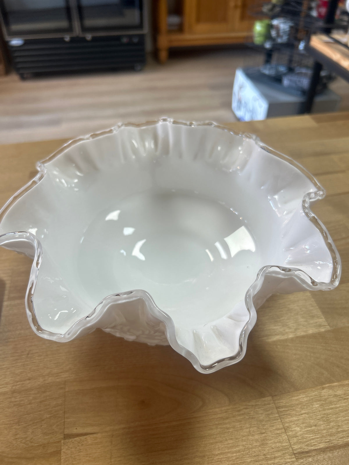 Vintage Fenton Silvercrest Ruffled & Crimped Glass Bowl